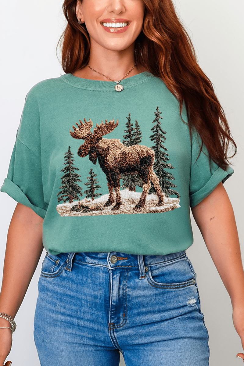 Faux Yarn Winter Moose Comfort Colors Adult Ring - Spun Cotton Tee - Wholesale Accessory Market