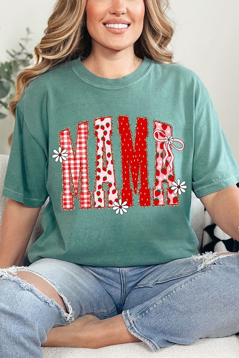 Strawberry Gingham Mama Comfort Colors Adult Ring - Spun Cotton Tee - Wholesale Accessory Market