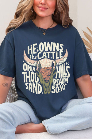 Peach He Owns The Cattle Comfort Colors Adult Ring - Spun Cotton Tee - Wholesale Accessory Market