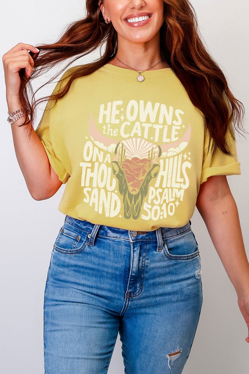 Peach He Owns The Cattle Comfort Colors Adult Ring - Spun Cotton Tee - Wholesale Accessory Market