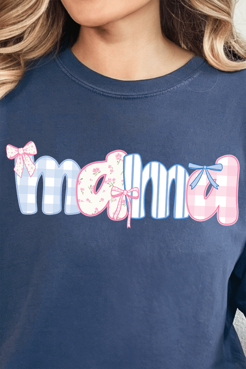 Coquette Floral Pink And Blue Mama Comfort Colors Adult Ring - Spun Cotton Tee - Wholesale Accessory Market