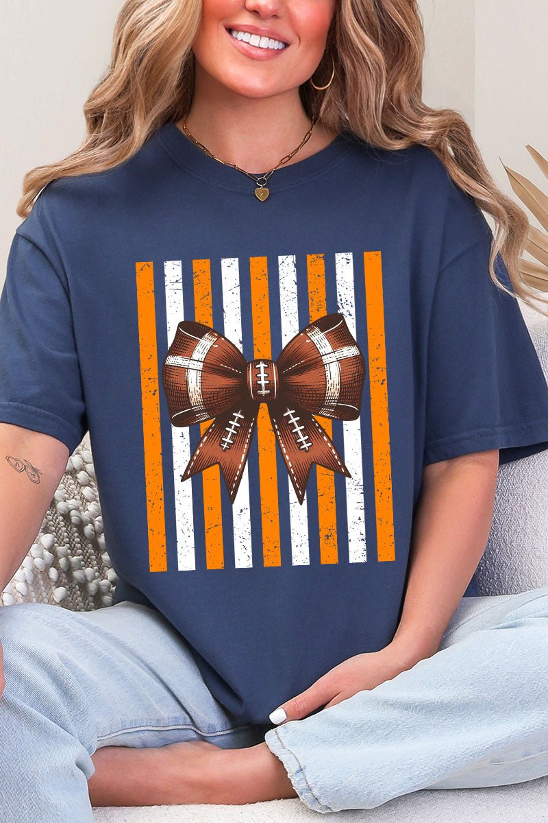 Fiery Orange & White Varsity Bow Comfort Colors Adult Ring-Spun Cotton Tee - Wholesale Accessory Market