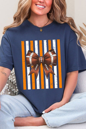 Fiery Orange & White Varsity Bow Comfort Colors Adult Ring-Spun Cotton Tee - Wholesale Accessory Market