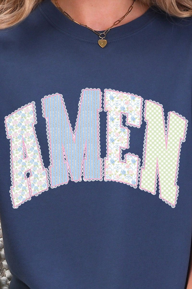 Garden Gingham Amen Comfort Colors Adult Ring - Spun Cotton Tee - Wholesale Accessory Market