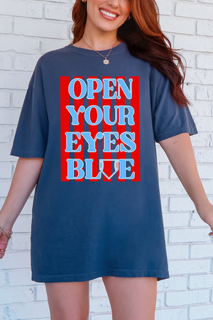 Open Your Eyes Blue Comfort Colors Adult Ring - Spun Cotton Tee - Wholesale Accessory Market