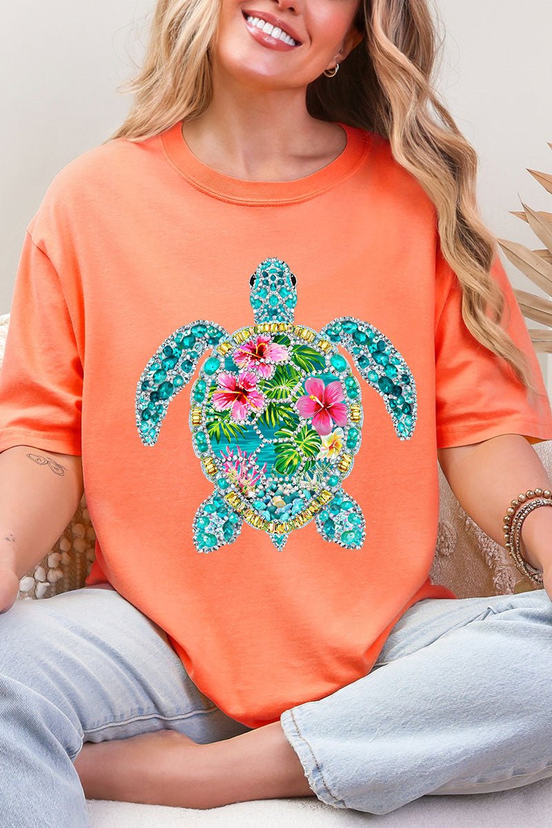 Seaside Sparkle Turtle Comfort Colors Adult Ring - Spun Cotton Tee - Wholesale Accessory Market