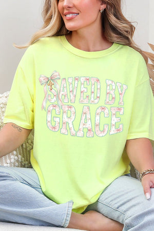 Coquette Cross Saved By Grace Comfort Colors Adult Ring - Spun Cotton Tee - Wholesale Accessory Market