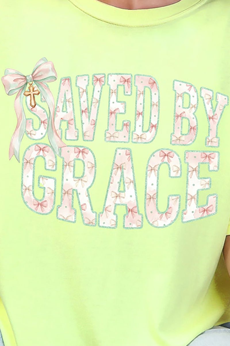 Coquette Cross Saved By Grace Comfort Colors Adult Ring - Spun Cotton Tee - Wholesale Accessory Market