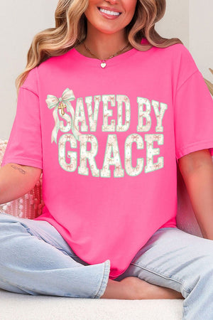 Coquette Cross Saved By Grace Comfort Colors Adult Ring - Spun Cotton Tee - Wholesale Accessory Market