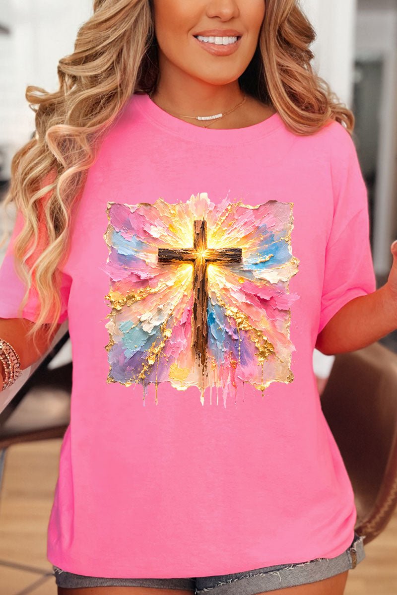 Pastel Brushstroke Cross Comfort Colors Adult Ring - Spun Cotton Tee - Wholesale Accessory Market