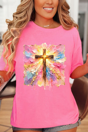 Pastel Brushstroke Cross Comfort Colors Adult Ring - Spun Cotton Tee - Wholesale Accessory Market