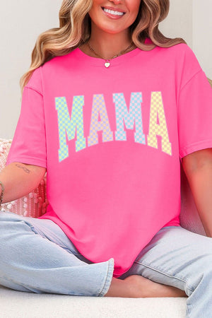 Pastel Checkered Mama Comfort Colors Adult Ring - Spun Cotton Tee - Wholesale Accessory Market