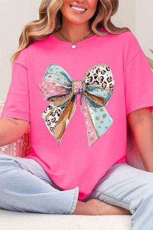 Pastel Leopard Bow Comfort Colors Adult Ring - Spun Cotton Tee - Wholesale Accessory Market