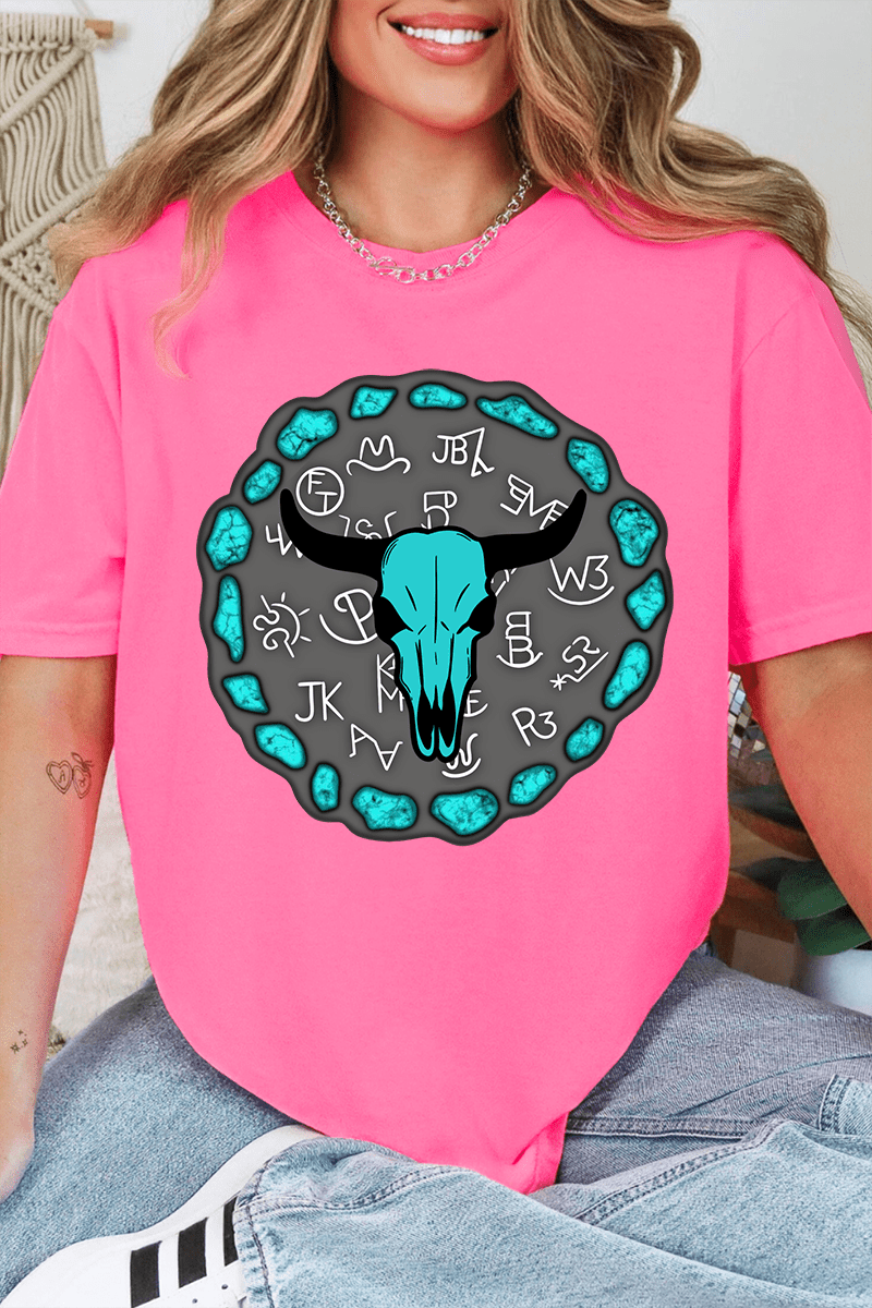 Turquoise Steer Stone Comfort Colors Adult Ring - Spun Cotton Tee - Wholesale Accessory Market