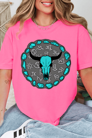 Turquoise Steer Stone Comfort Colors Adult Ring - Spun Cotton Tee - Wholesale Accessory Market