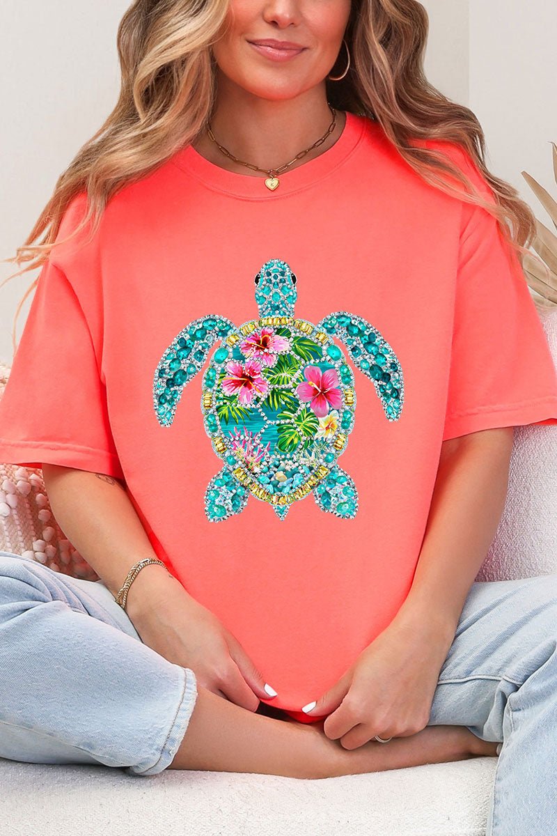 Seaside Sparkle Turtle Comfort Colors Adult Ring - Spun Cotton Tee - Wholesale Accessory Market