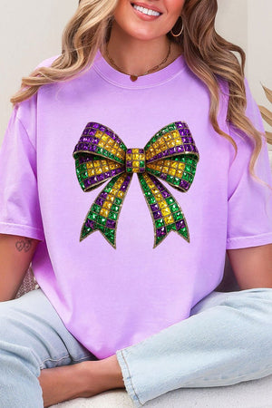 Faux Rhinestone Mardi Gras Bow Comfort Colors Adult Ring - Spun Cotton Tee - Wholesale Accessory Market