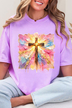 Pastel Brushstroke Cross Comfort Colors Adult Ring - Spun Cotton Tee - Wholesale Accessory Market
