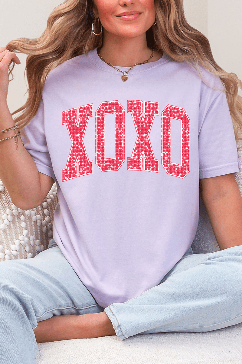 Faux Glitter XOXO Comfort Colors Adult Ring - Spun Cotton Tee - Wholesale Accessory Market