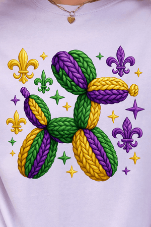 Faux Yarn Mardi Gras Balloon Dog Comfort Colors Adult Ring - Spun Cotton Tee - Wholesale Accessory Market