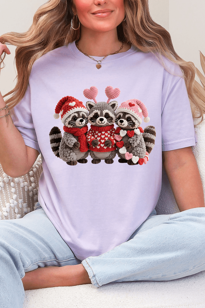 Faux Yarn Raccoon Romance Comfort Colors Adult Ring - Spun Cotton Tee - Wholesale Accessory Market