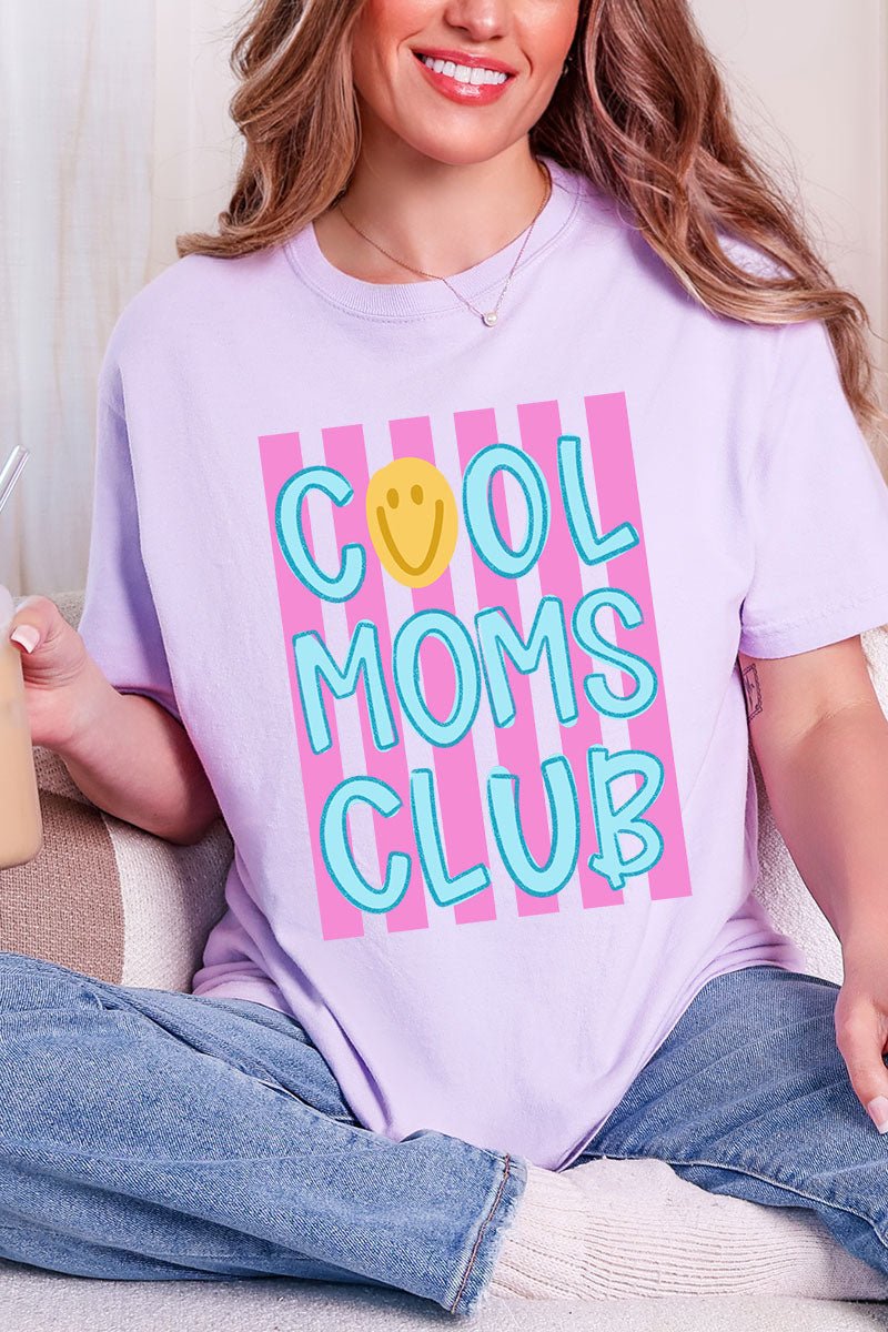 Striped Happy Cool Moms Club Comfort Colors Adult Ring - Spun Cotton Tee - Wholesale Accessory Market