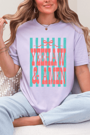 Striped Yeehaw & Amen Comfort Colors Adult Ring - Spun Cotton Tee - Wholesale Accessory Market