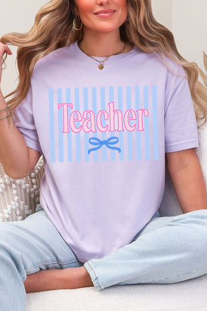 Teacher Striped Comfort Colors Adult Ring - Spun Cotton Tee - Wholesale Accessory Market