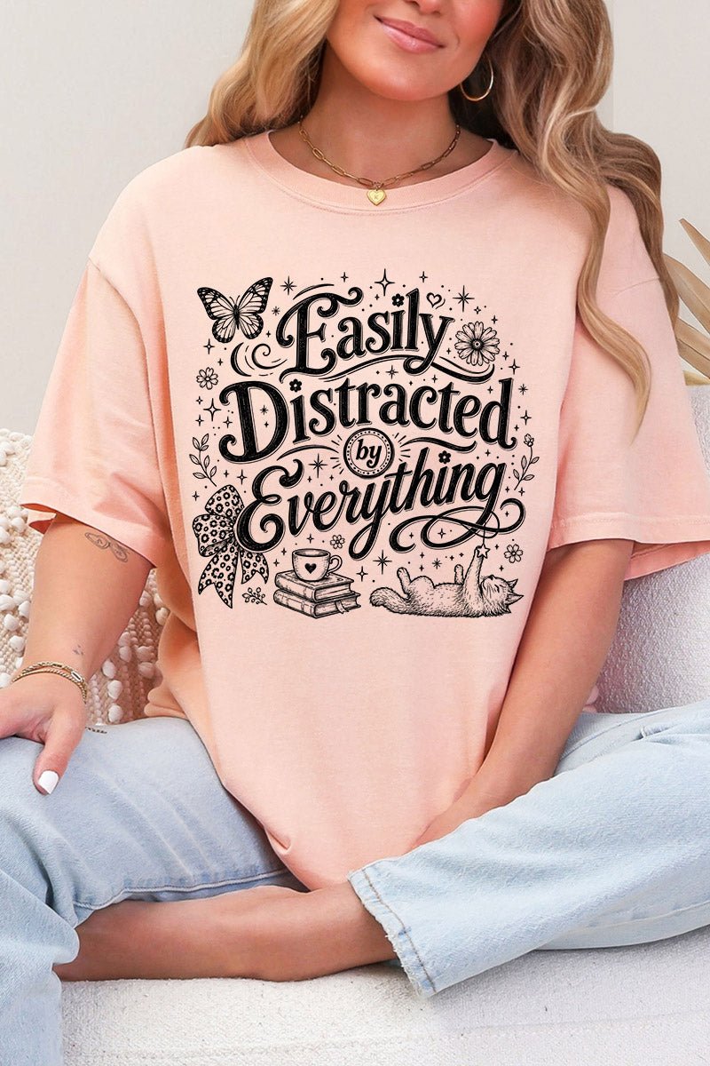 Black Easily Distracted By Everything Comfort Colors Adult Ring-Spun Cotton Tee - Wholesale Accessory Market