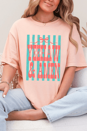 Striped Yeehaw & Amen Comfort Colors Adult Ring - Spun Cotton Tee - Wholesale Accessory Market