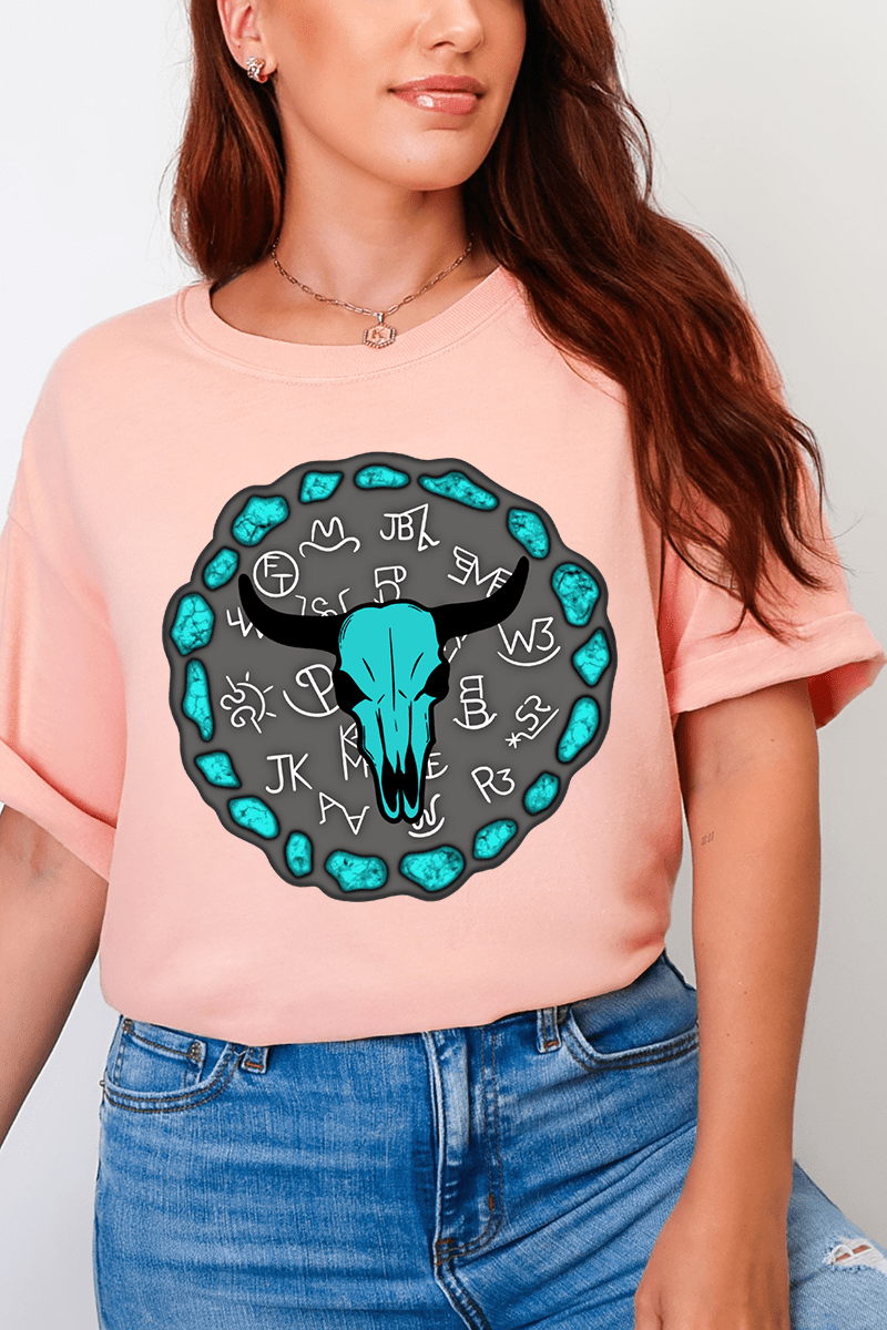 Turquoise Steer Stone Comfort Colors Adult Ring - Spun Cotton Tee - Wholesale Accessory Market