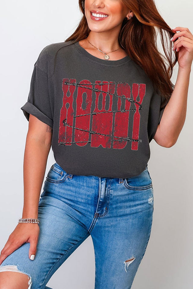 Barbed Wire Howdy Comfort Colors Adult Ring - Spun Cotton Tee - Wholesale Accessory Market