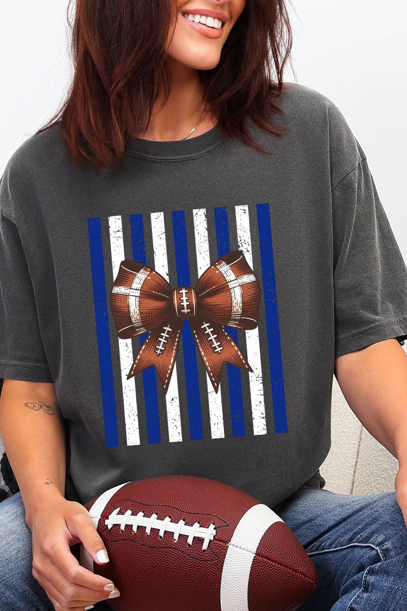 Blue & White Varsity Bow Comfort Colors Adult Ring-Spun Cotton Tee - Wholesale Accessory Market