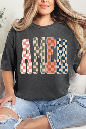 Checkered Amen Comfort Colors Adult Ring - Spun Cotton Tee - Wholesale Accessory Market