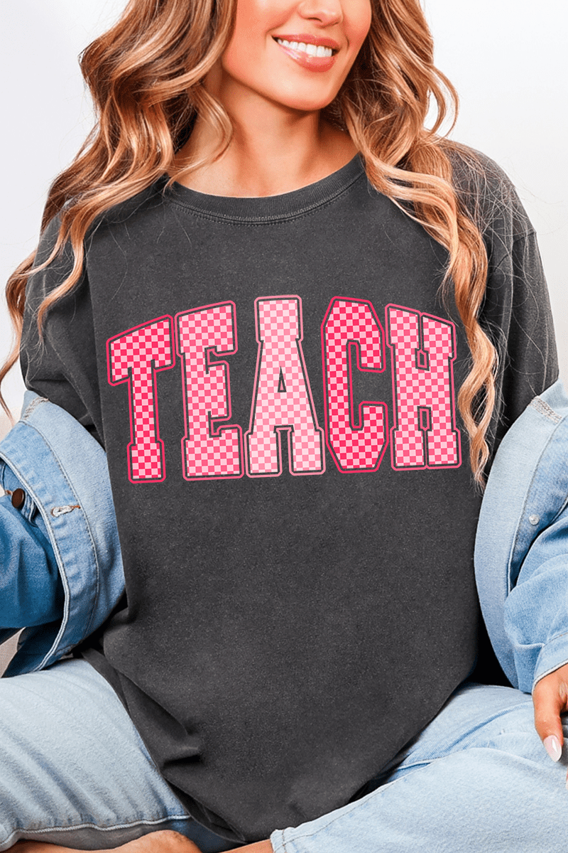 Checkered Teach Comfort Colors Adult Ring - Spun Cotton Tee - Wholesale Accessory Market
