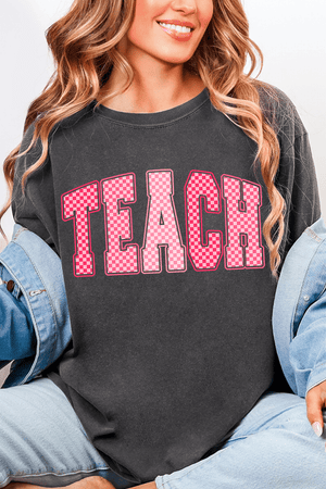 Checkered Teach Comfort Colors Adult Ring - Spun Cotton Tee - Wholesale Accessory Market