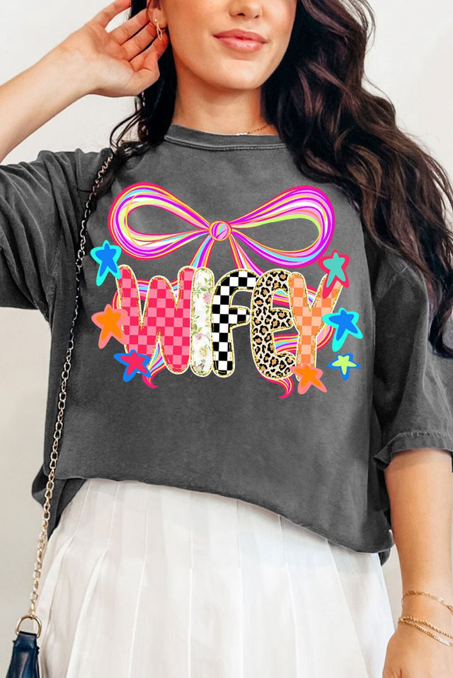 Colorful Preppy Wifey Comfort Colors Adult Ring - Spun Cotton Tee - Wholesale Accessory Market