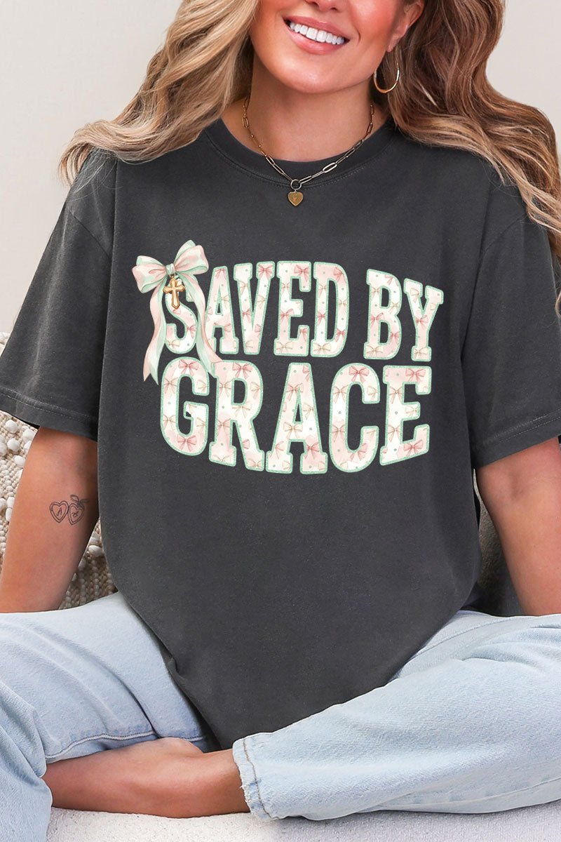 Coquette Cross Saved By Grace Comfort Colors Adult Ring - Spun Cotton Tee - Wholesale Accessory Market