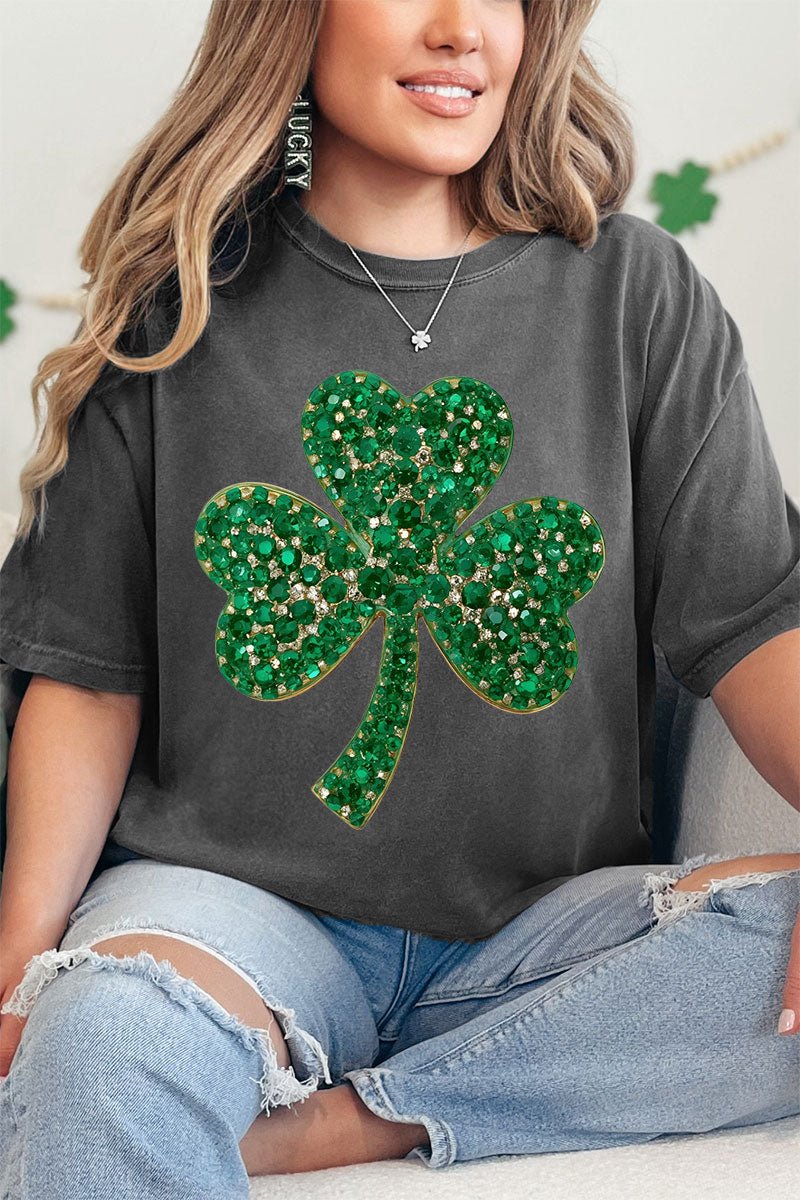 Faux Rhinestone Clover Comfort Colors Adult Ring - Spun Cotton Tee - Wholesale Accessory Market