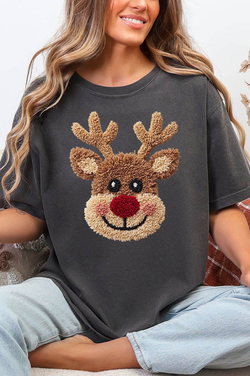 Faux Yarn Red Nose Reindeer Comfort Colors Adult Ring - Spun Cotton Tee - Wholesale Accessory Market