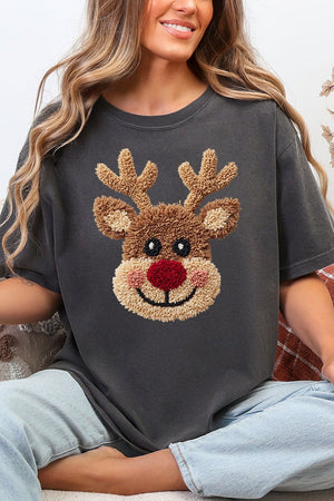 Faux Yarn Red Nose Reindeer Comfort Colors Adult Ring - Spun Cotton Tee - Wholesale Accessory Market