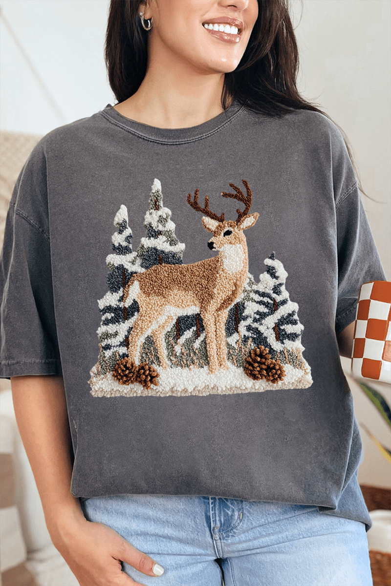 Faux Yarn Winter Deer Comfort Colors Adult Ring - Spun Cotton Tee - Wholesale Accessory Market