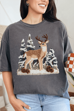 Faux Yarn Winter Deer Comfort Colors Adult Ring - Spun Cotton Tee - Wholesale Accessory Market