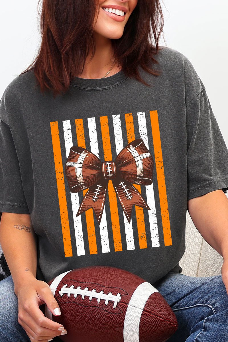 Fiery Orange & White Varsity Bow Comfort Colors Adult Ring-Spun Cotton Tee - Wholesale Accessory Market