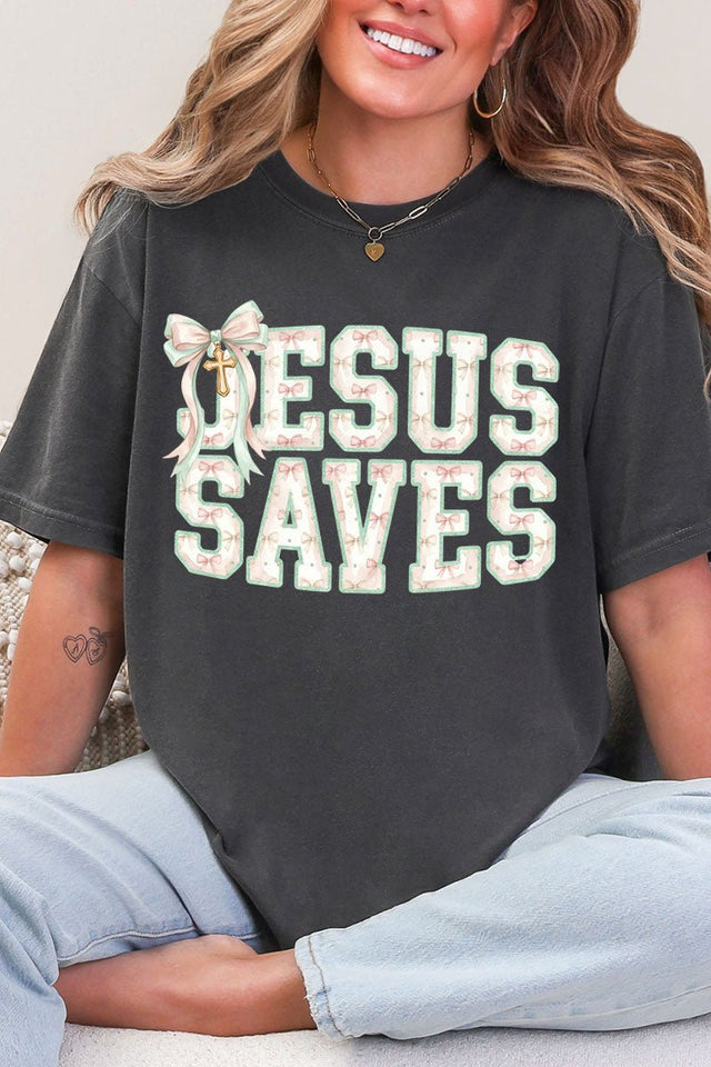 Jesus Saves Coquette Cross Comfort Colors Adult Ring - Spun Cotton Tee - Wholesale Accessory Market
