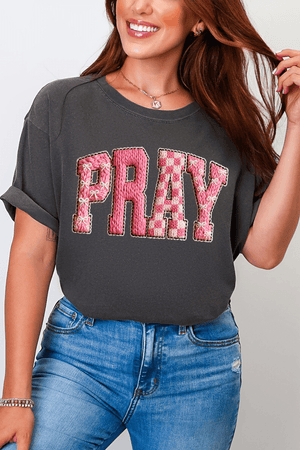 Pink Faux Yarn Coquette Pray Comfort Colors Adult Ring - Spun Cotton Tee - Wholesale Accessory Market