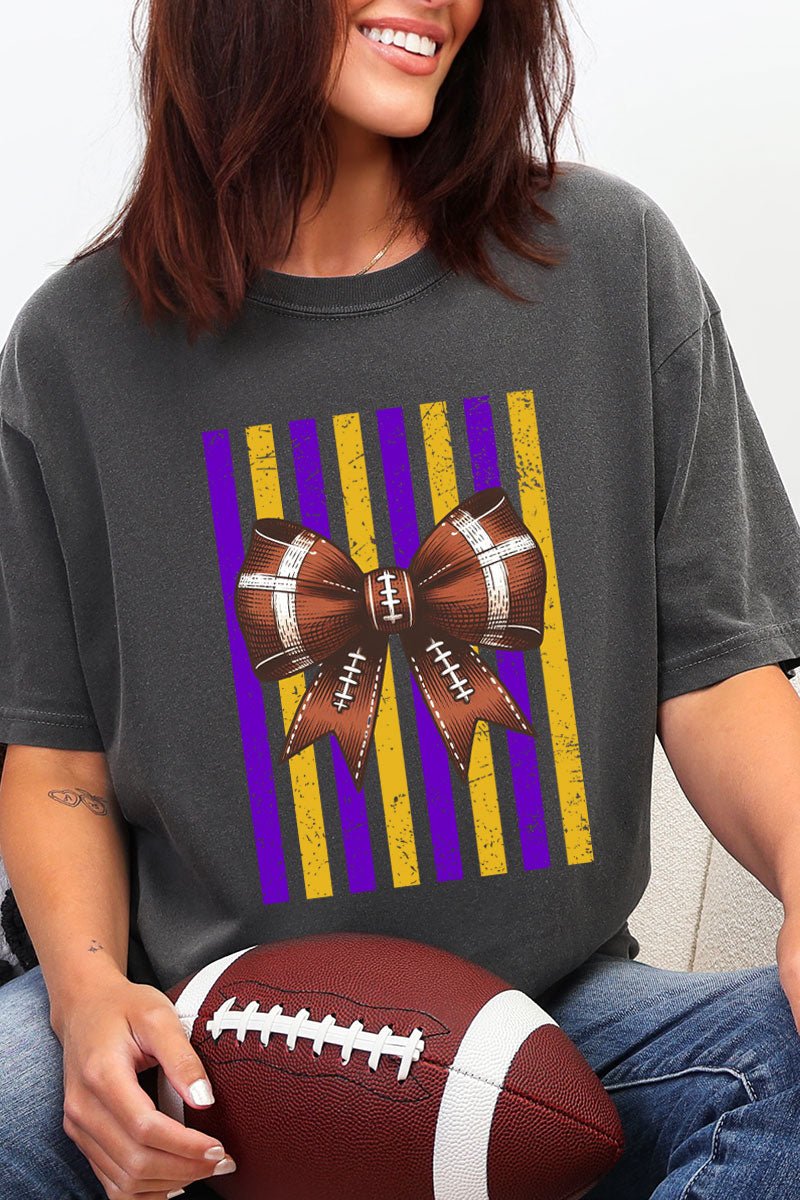 Purple & Yellow Gold Varsity Bow Comfort Colors Adult Ring-Spun Cotton Tee - Wholesale Accessory Market