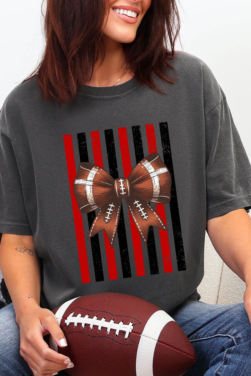 Red & Black Varsity Bow Comfort Colors Adult Ring-Spun Cotton Tee - Wholesale Accessory Market