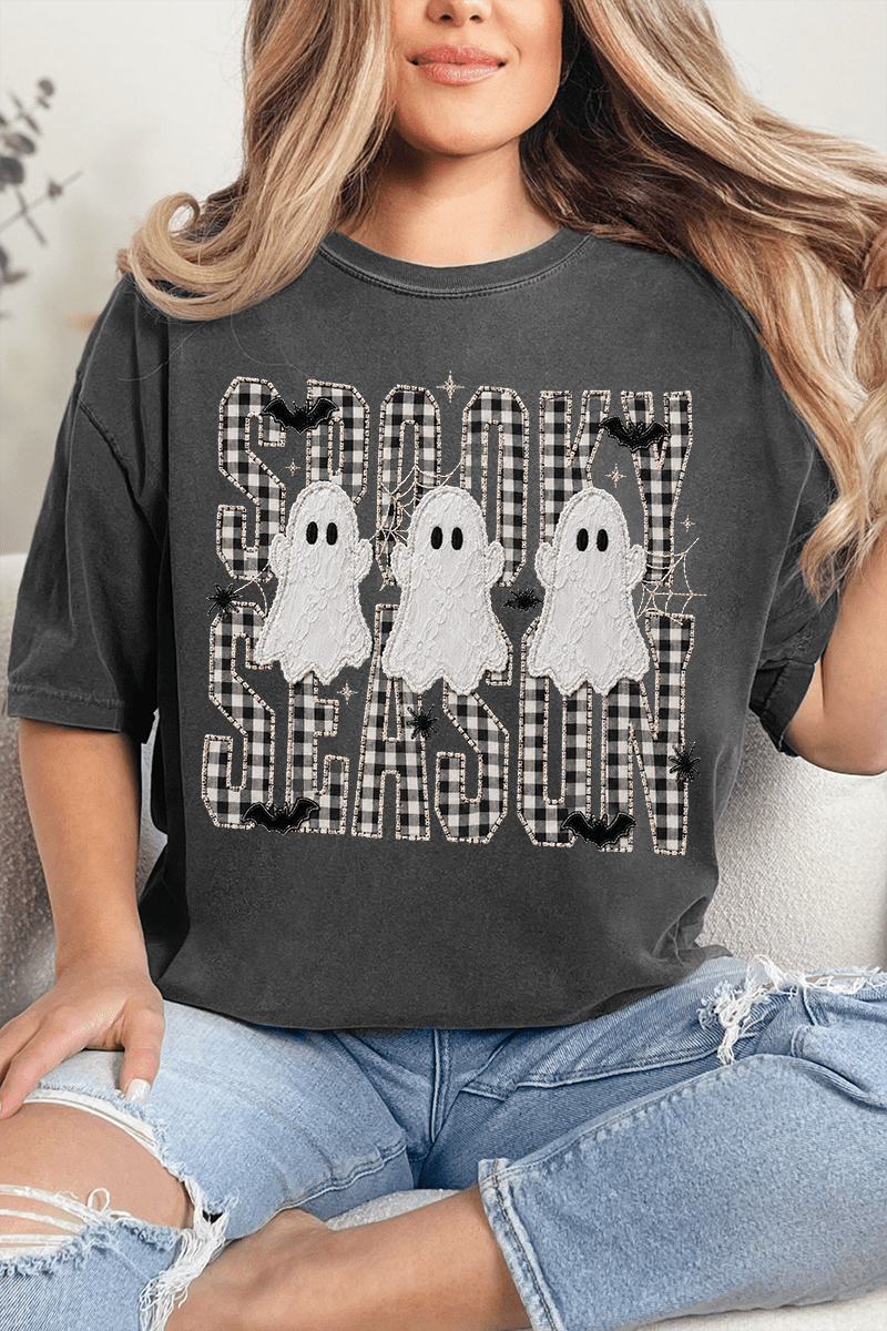 Spooky Season Gingham & Ghosts Comfort Colors Adult Ring-Spun Cotton Tee - Wholesale Accessory Market