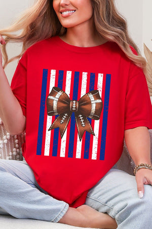 Blue & White Varsity Bow Comfort Colors Adult Ring-Spun Cotton Tee - Wholesale Accessory Market